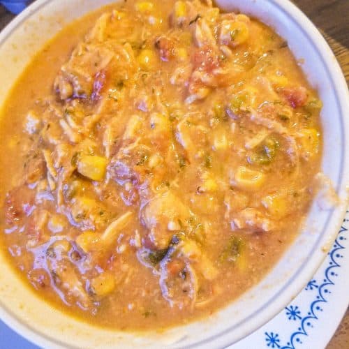 slow cooker chicken tortilla soup in a bowl