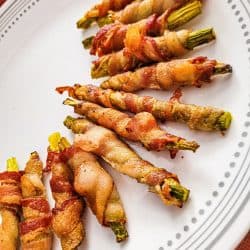 bacon wrapped asparagus on a plate