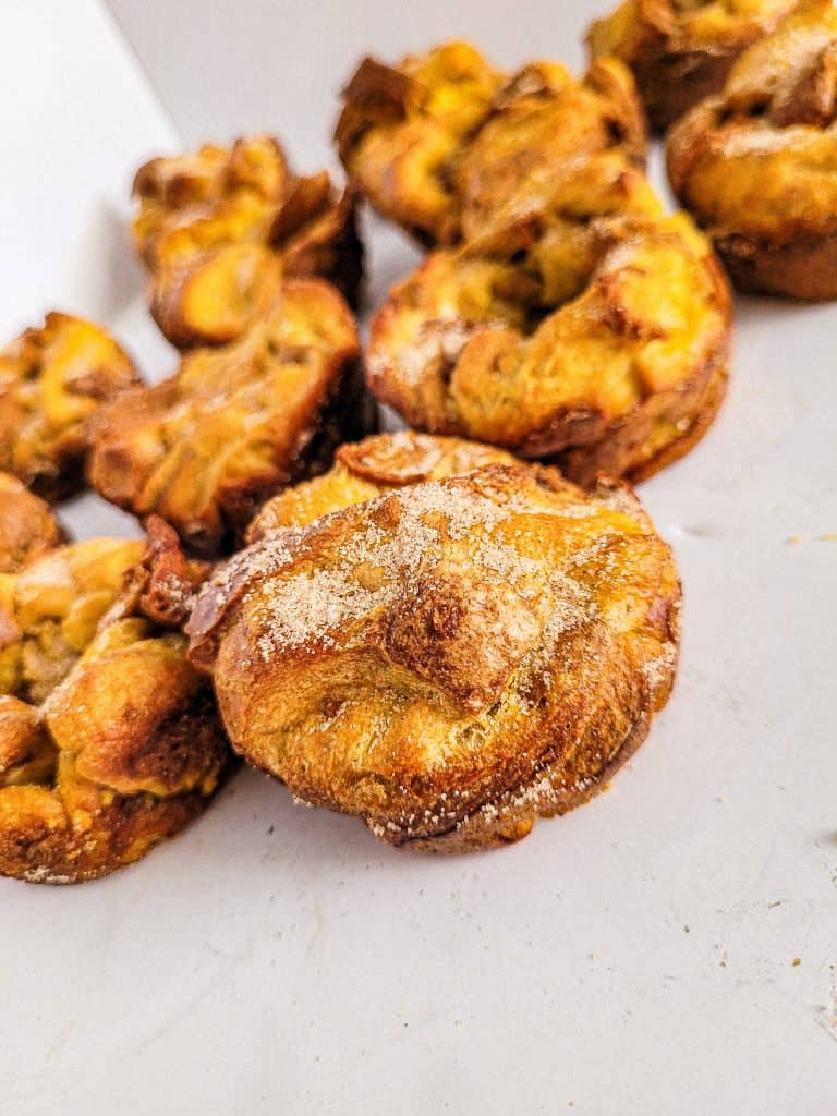 french toast muffins close up with white background.