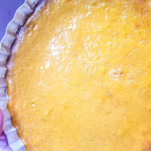 crustless pumpkin pie in a pan