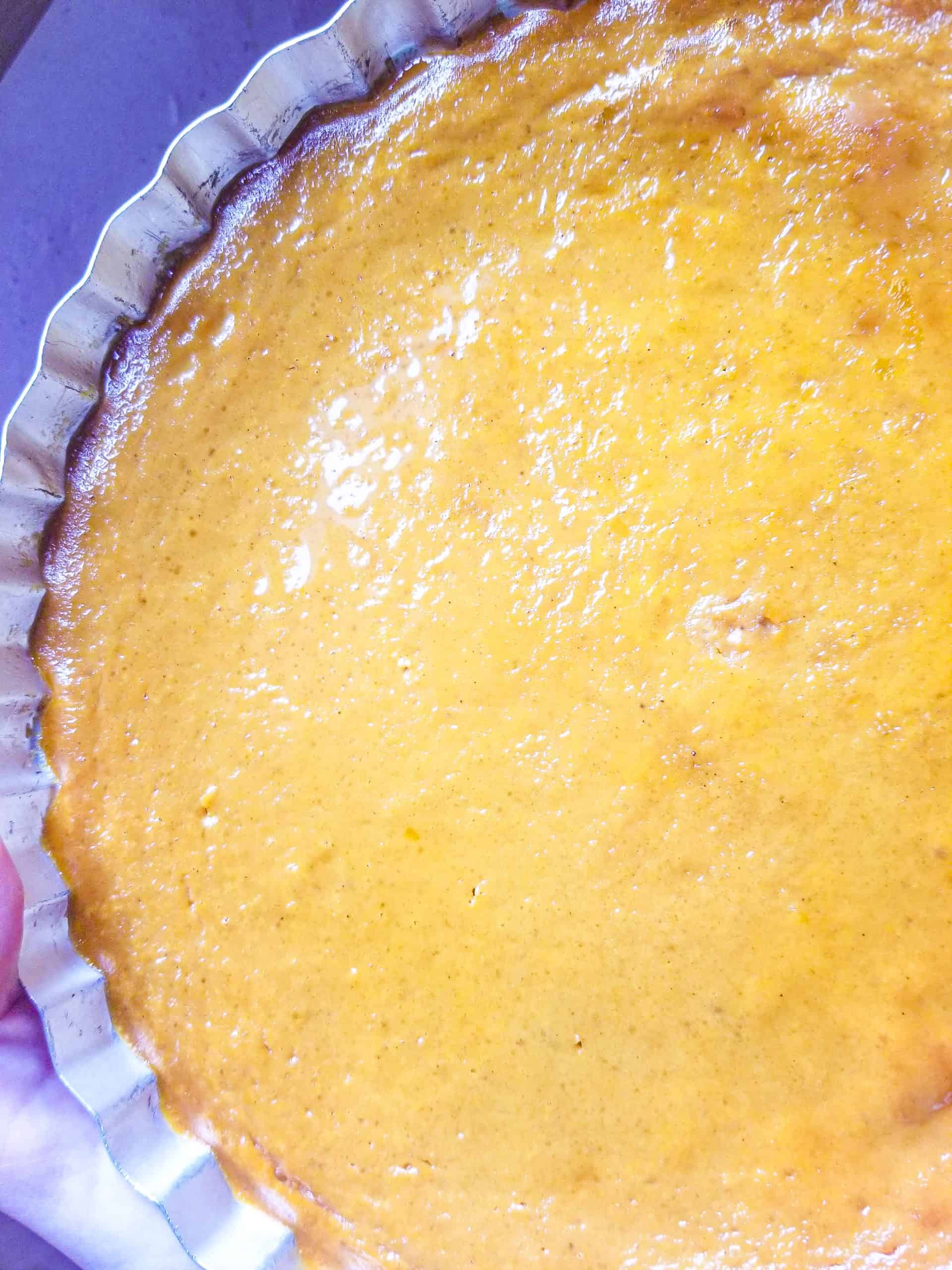 crustless pumpkin pie in a pan