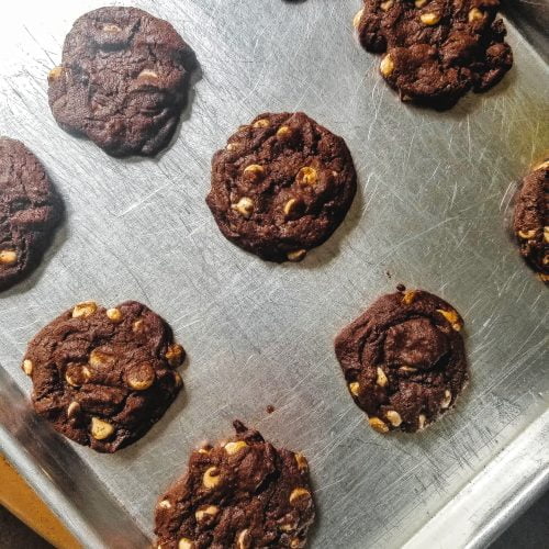 inside out cookies on baking sheet