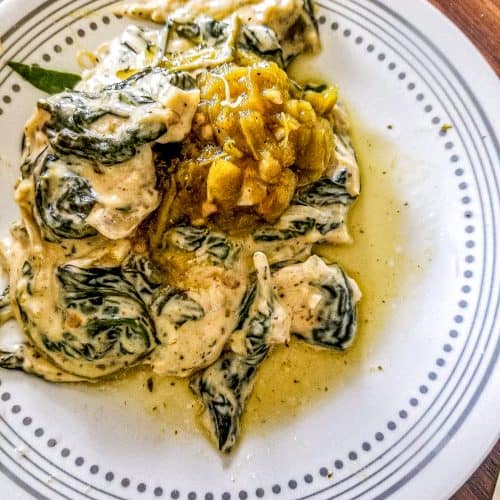 stovetop spinach and artichoke dip on a plate