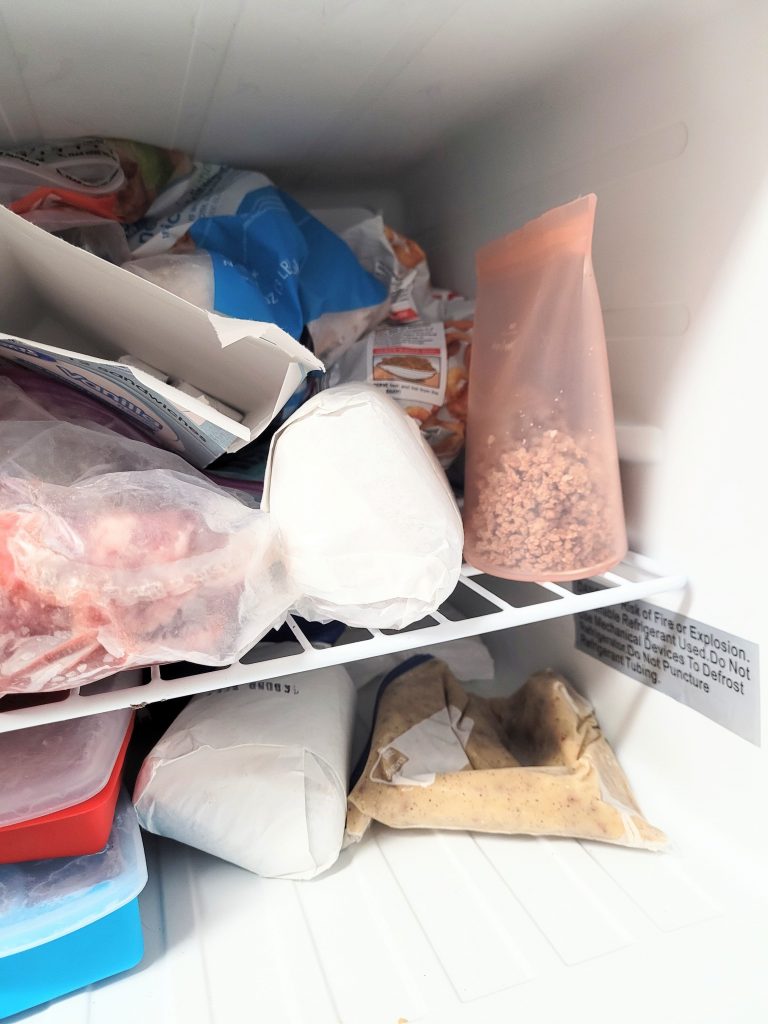 zip top bag in freezer
