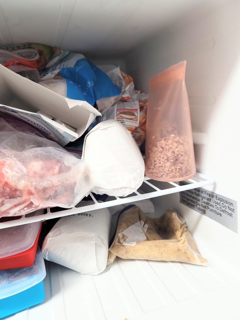 zip top bag in freezer