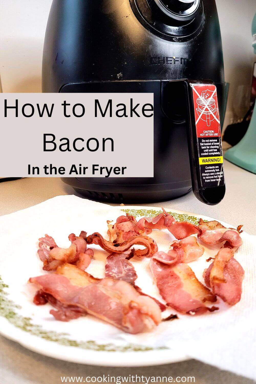 How to make bacon in air fryer pinterest image.
