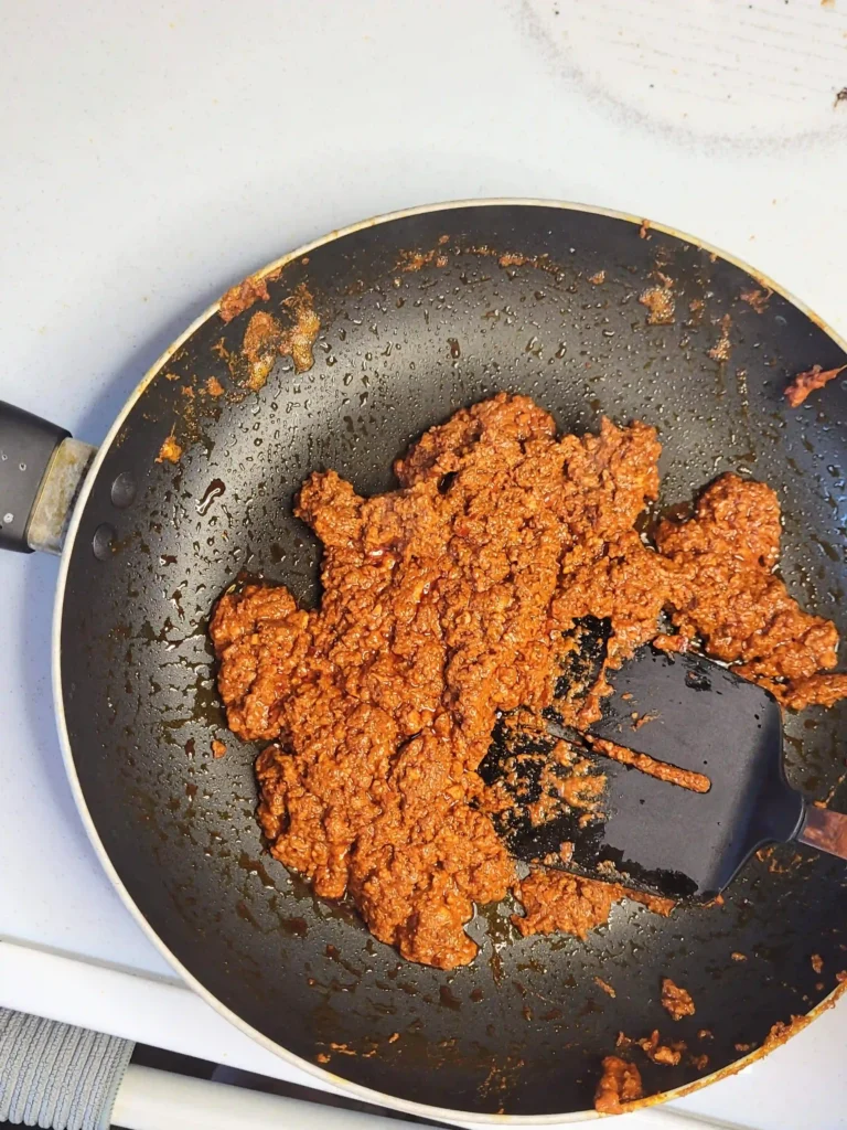 fully cooked chorizo in the skillet.