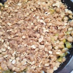 rhubarb crisp with rolled oats top view.